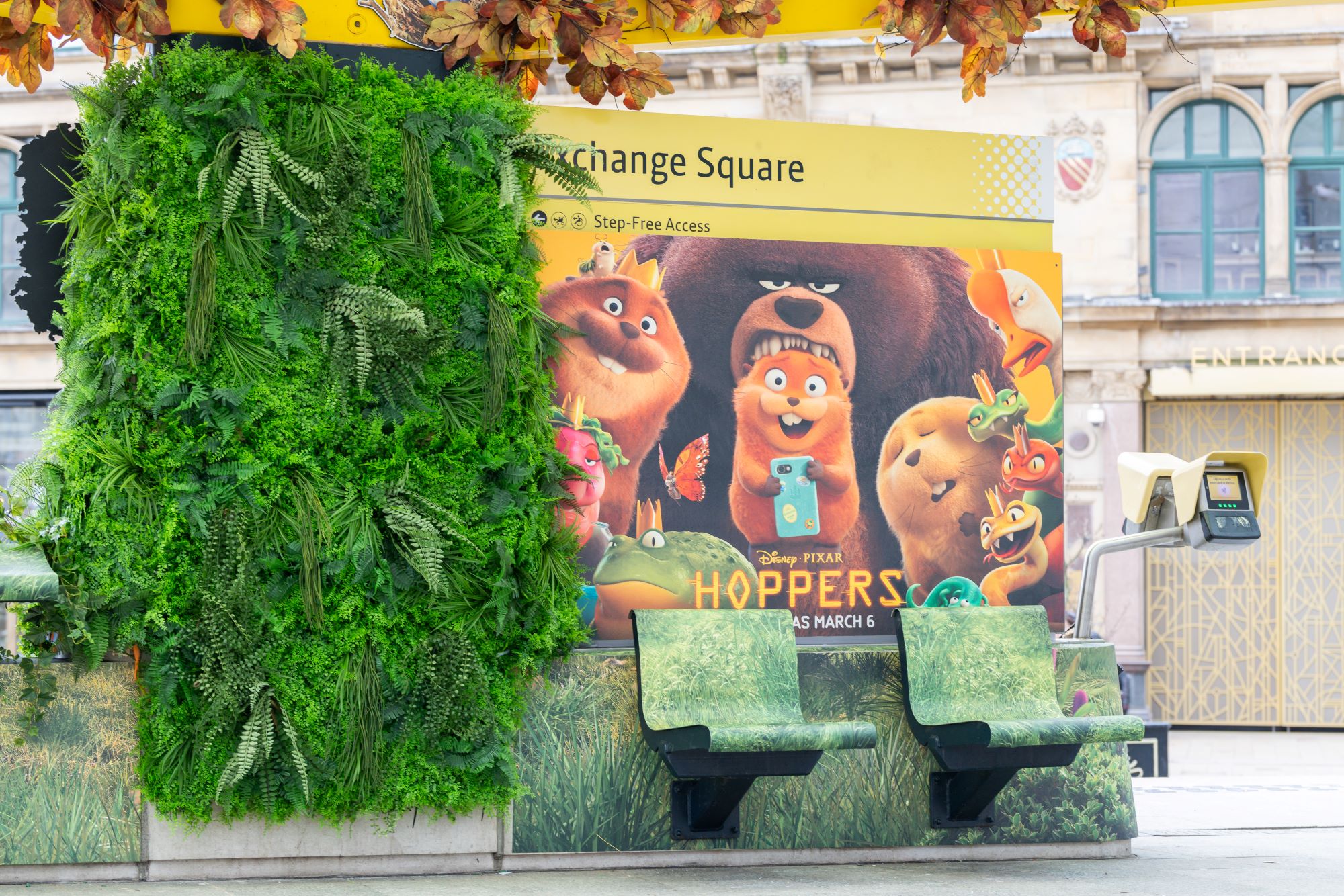 Coala Walk and Wall vinyl wrapping on concrete plinths at Manchester tram stop