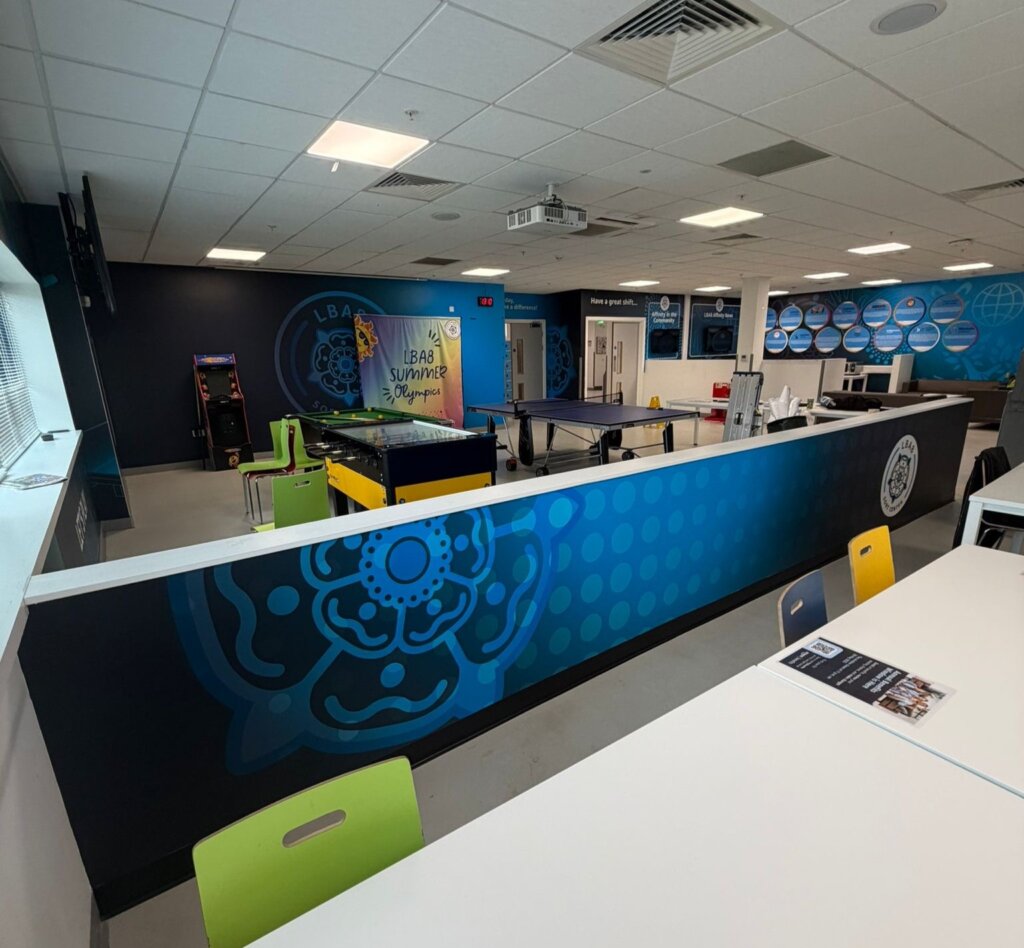 branded amazon printed wall graphics for warehouse