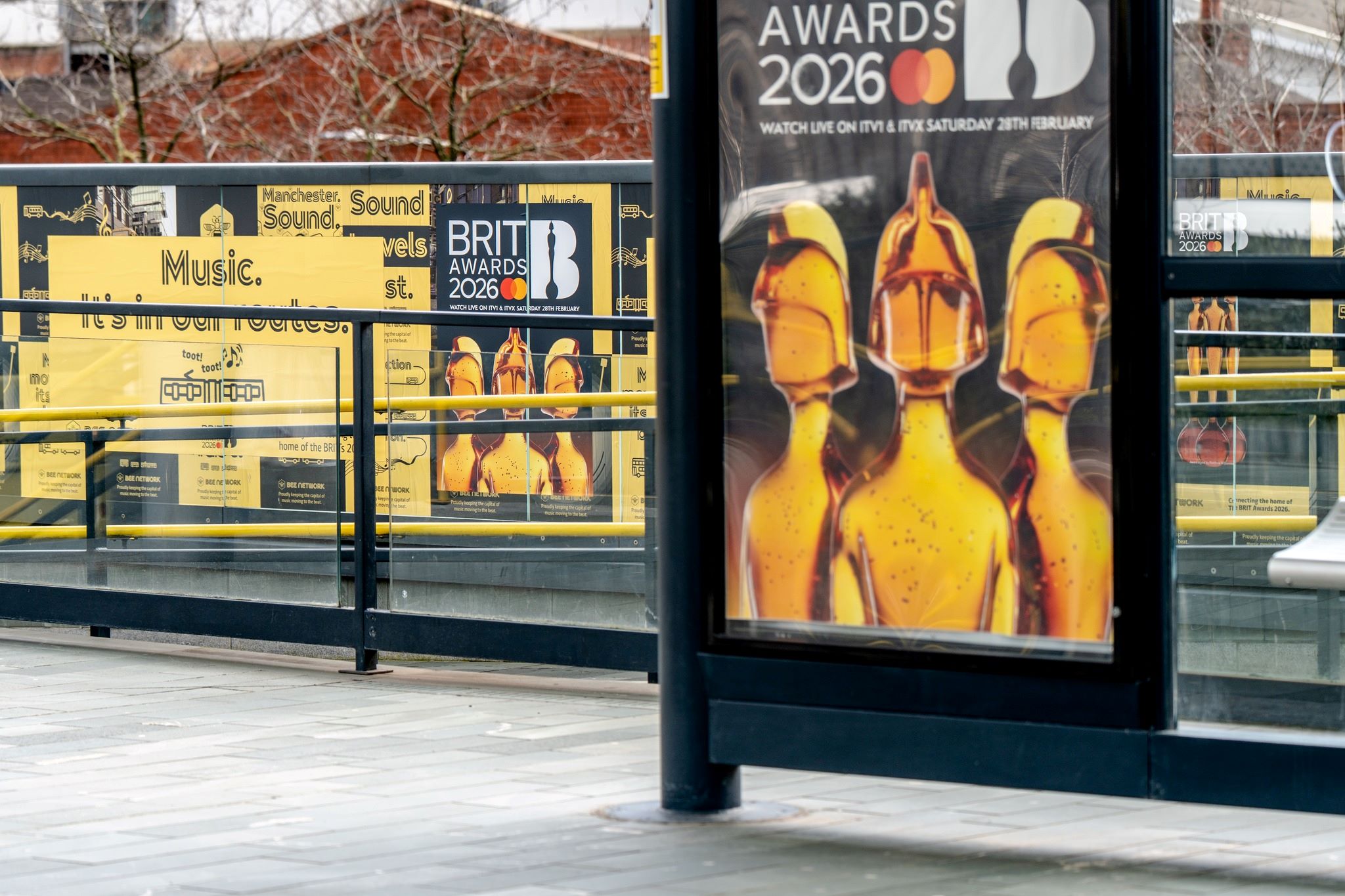BRIT awardsn large format print advertising at deansgate-castlefield installed by Vinyline