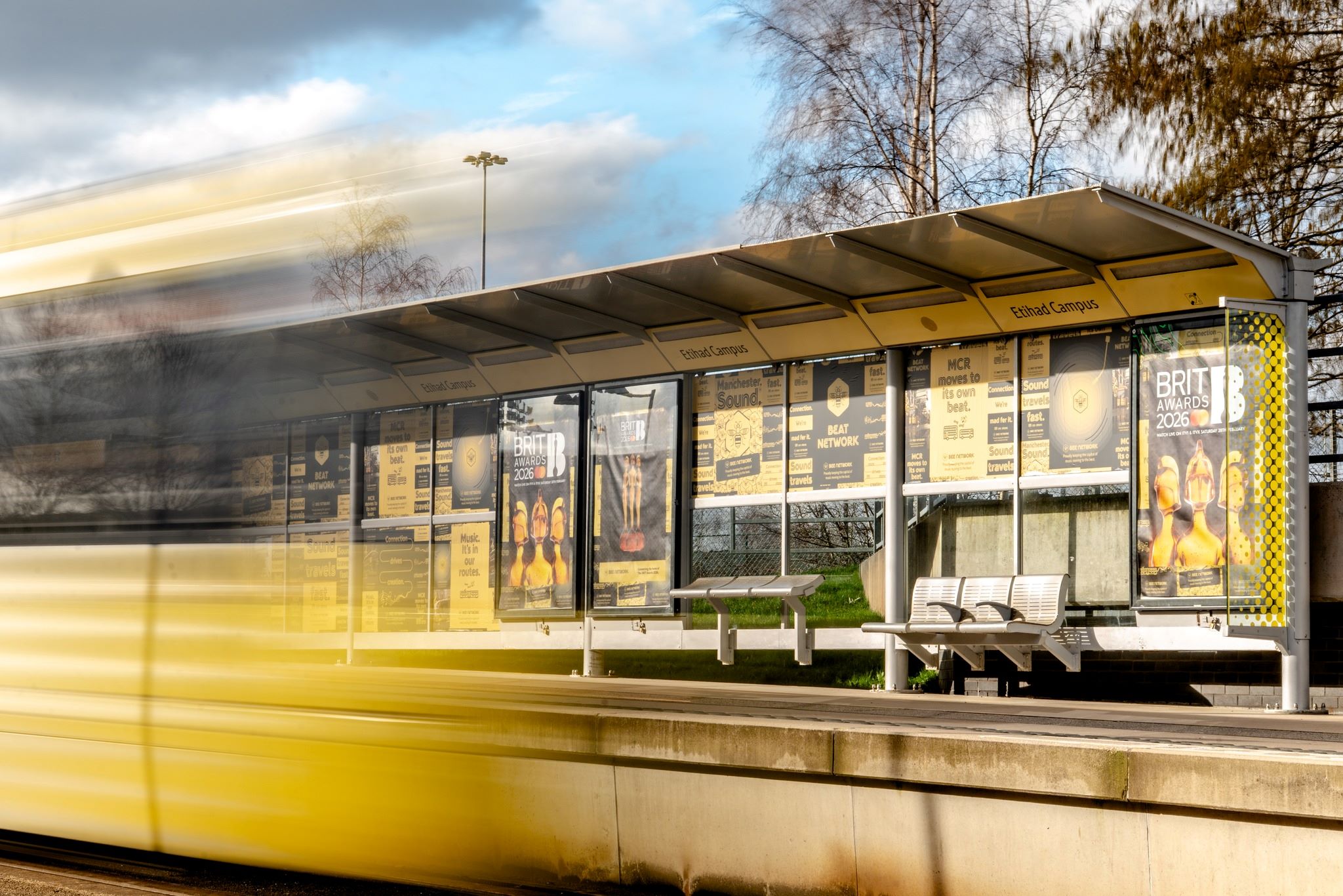 BRIT Awards vinyl graphics at Manchester Metrolink tram stop