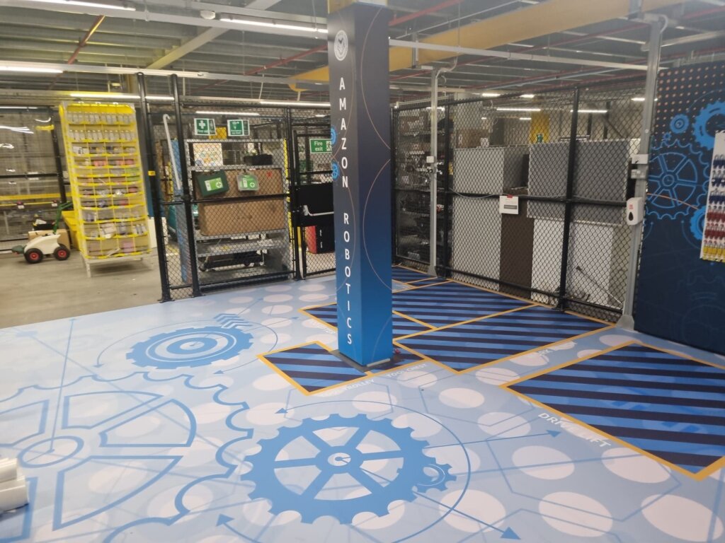 full coverage florr graphics at amazon warehouse installed by vinyline