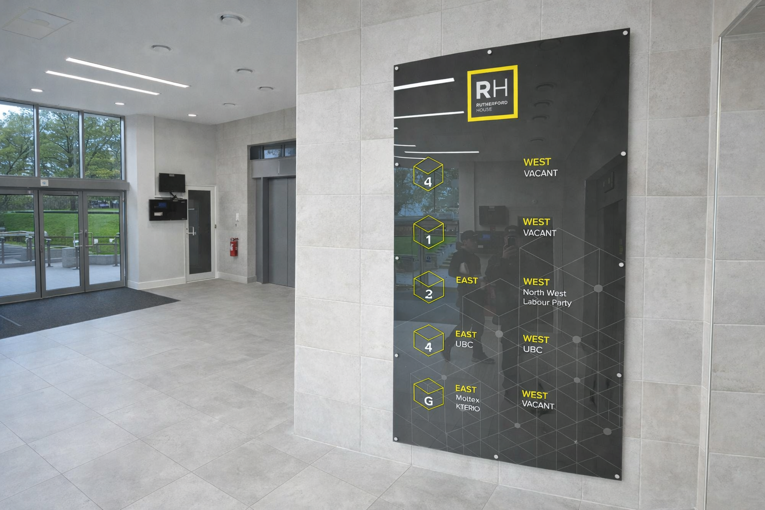 acrylic wayfinding signage in reception