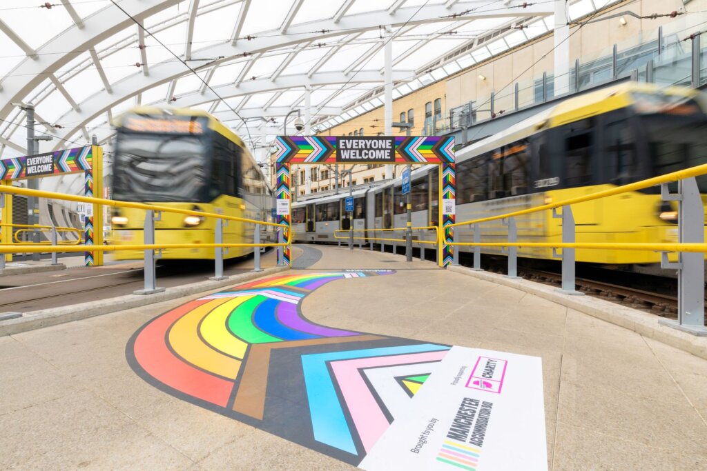 floor graphics for pride in manchester Victoria station installed by vnyline