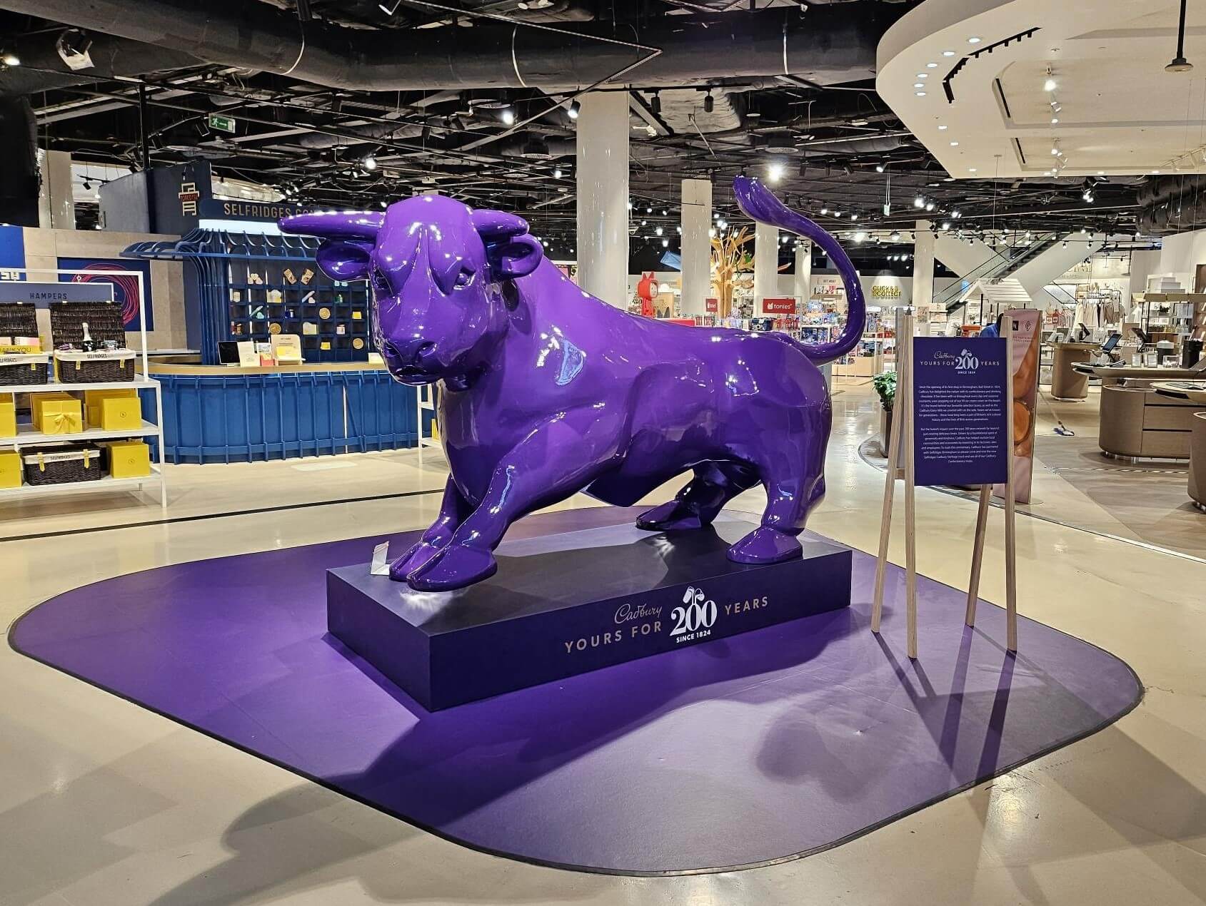 Vinyline wrapped the Selfridges Bull Ring Bull in birnmingham for 200 years of cadburys