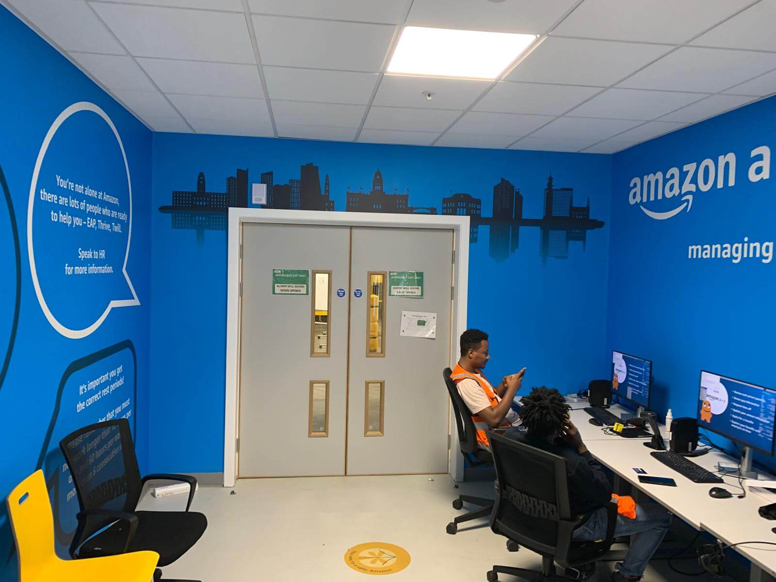 High-tack printed wall vinyl graphics installed throughout workplace canteen