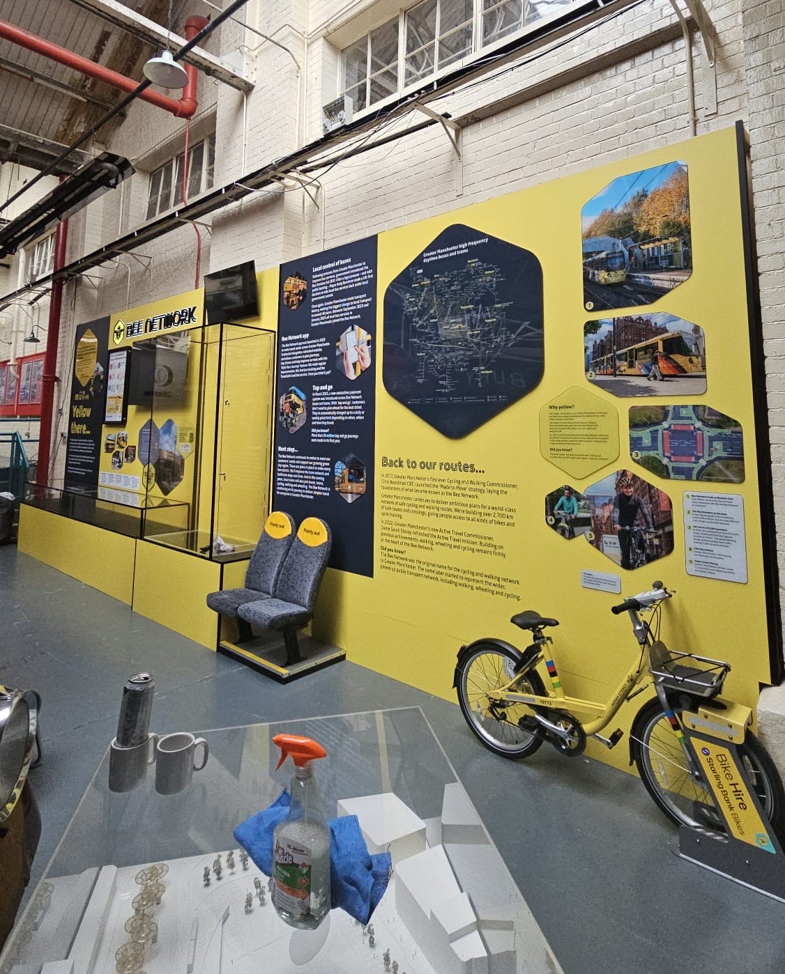nteractive museum display featuring Bee Network route information.