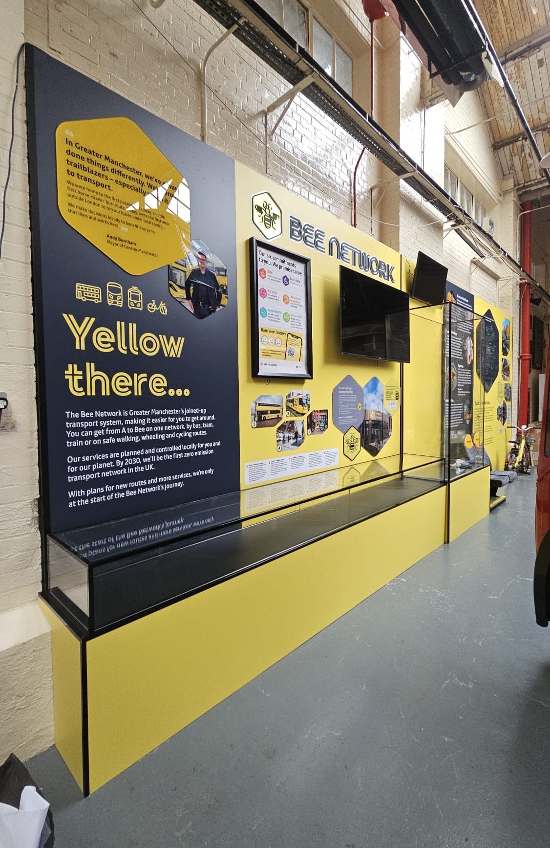 Custom-designed Bee Network museum exhibition with illuminated lightboxes, push-through lettering, mannequins and interactive interpretive displays.