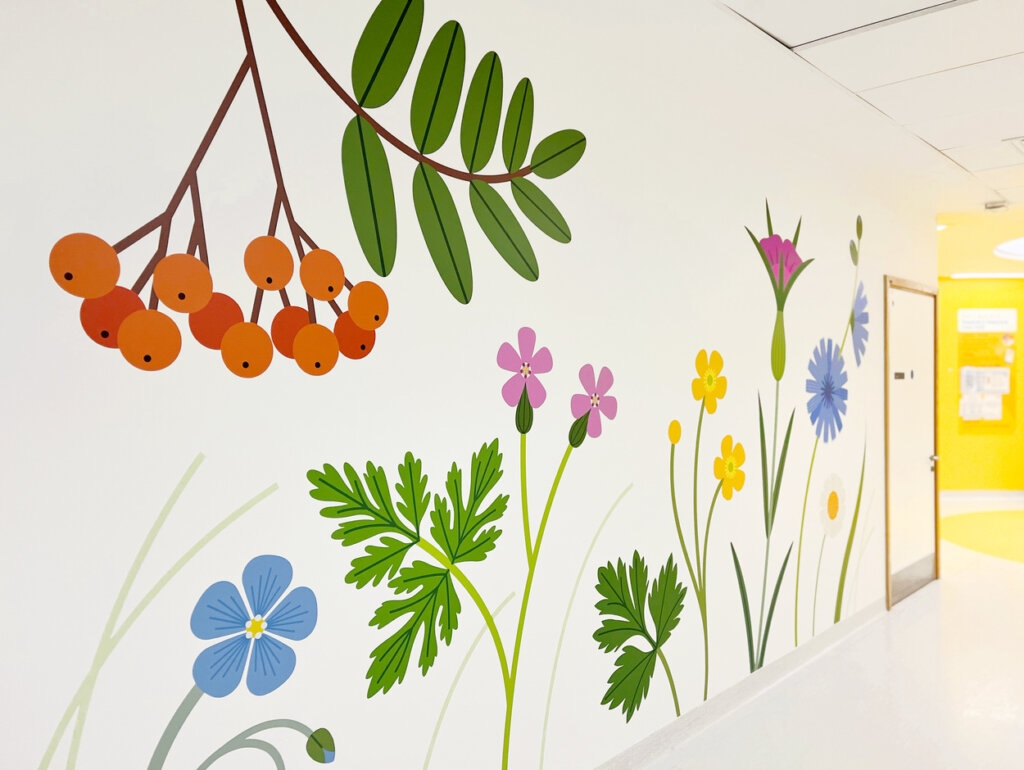 Hospital wall graphics creating calming healthcare environment