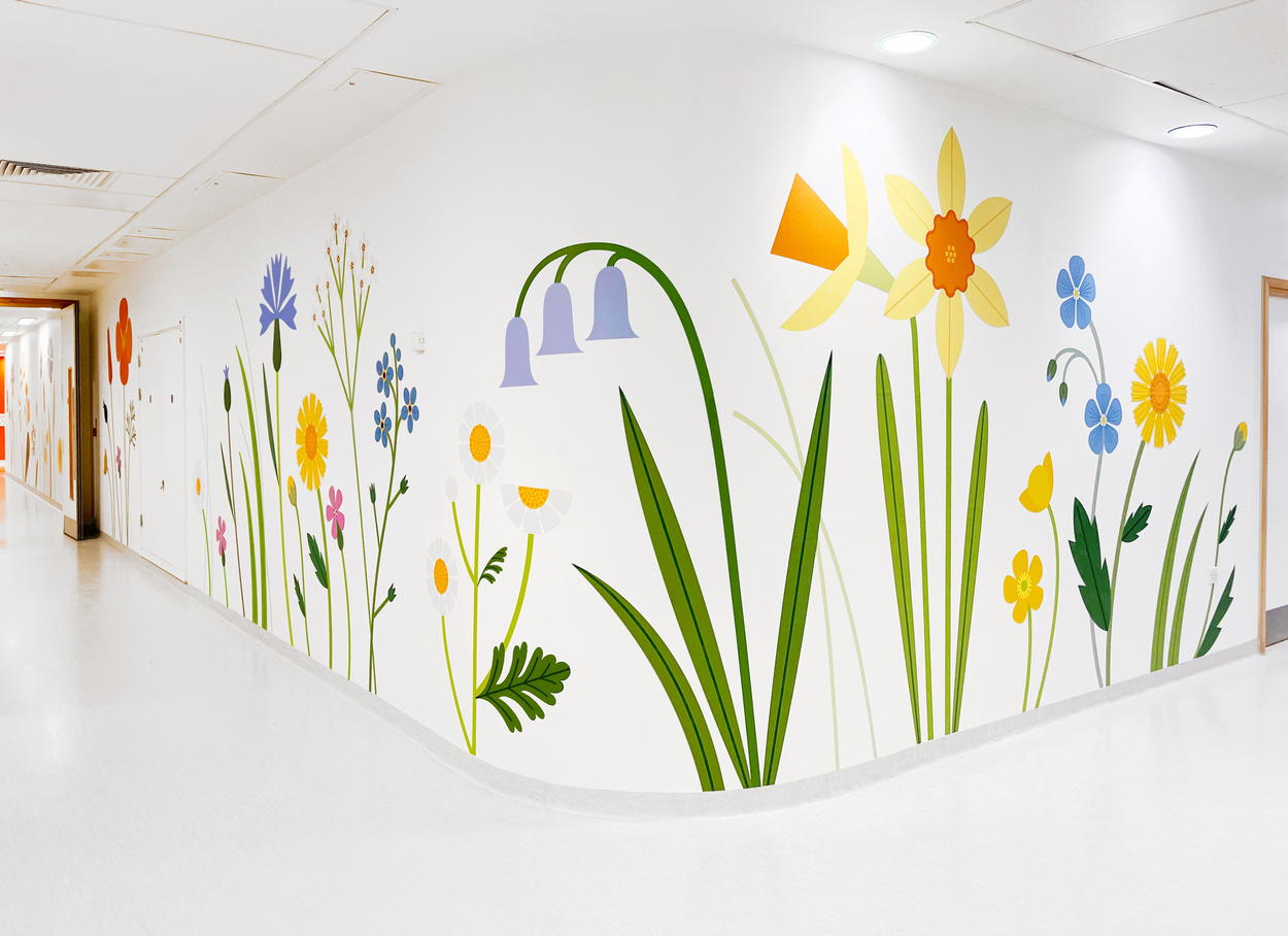 Healthcare wall graphics by Vinyline for Sarah Abbott's Blooming artwork