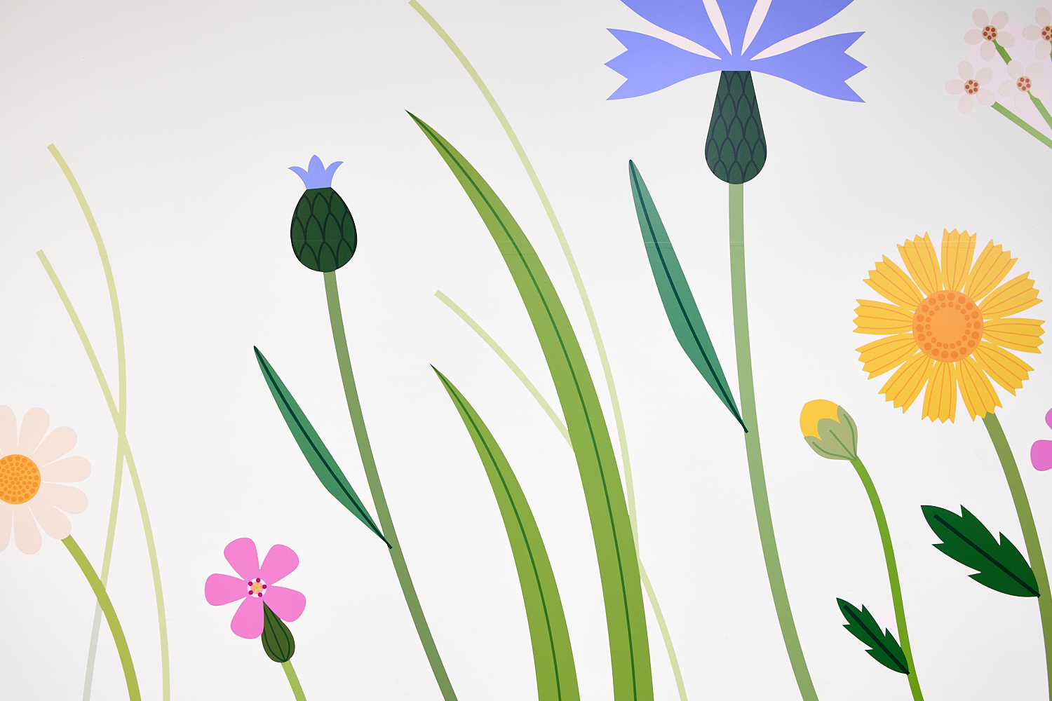 close up of sarah abbotts blooming artowekr installed at alder hey by vinyline